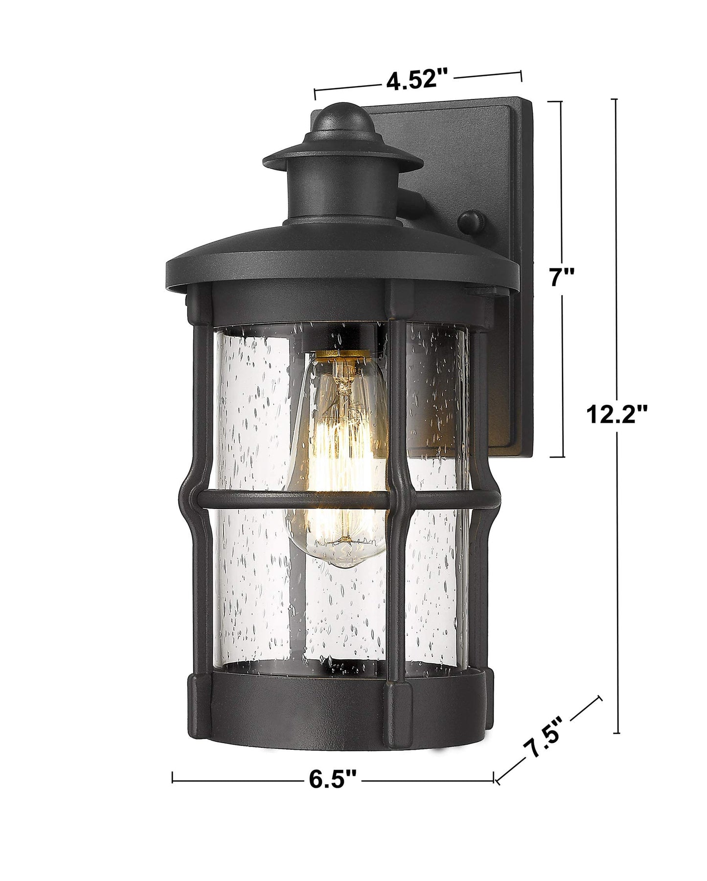 Rosient Outdoor Wall Sconces, Outdoor Wall Lights, Exterior Wall Mount Lighting, Wall Light Fixture in Black Finish with Seeded Glass (Black, 2 Pack)