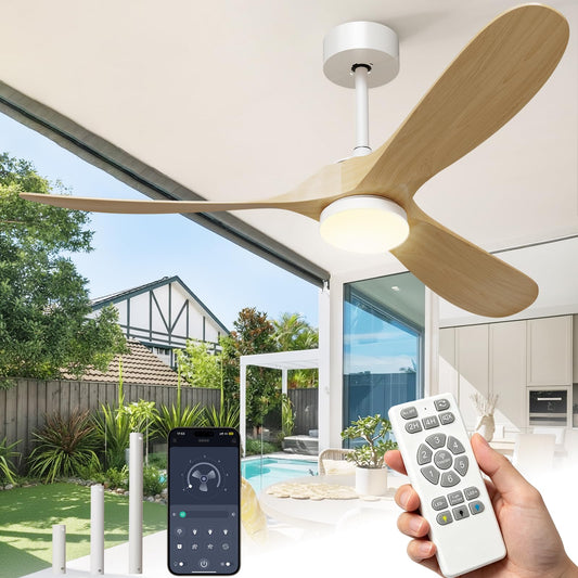 STANDLE 72 Inch Wooden Ceiling Fans with Lights and Smart Control, Natural