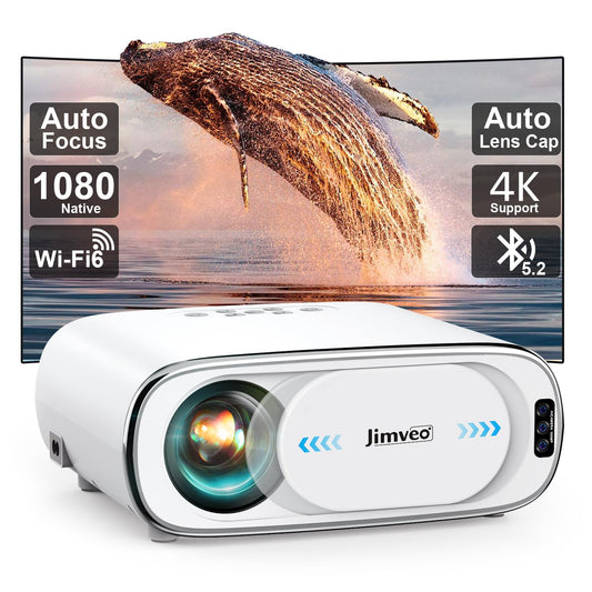 [AI Auto Focus/Auto Lens Cap] Outdoor-Projector-4K with WiFi 6 and Bluetooth: 1500 ANSI Portable Projector with Auto 6D Keystone & Zoom, Jimveo Native