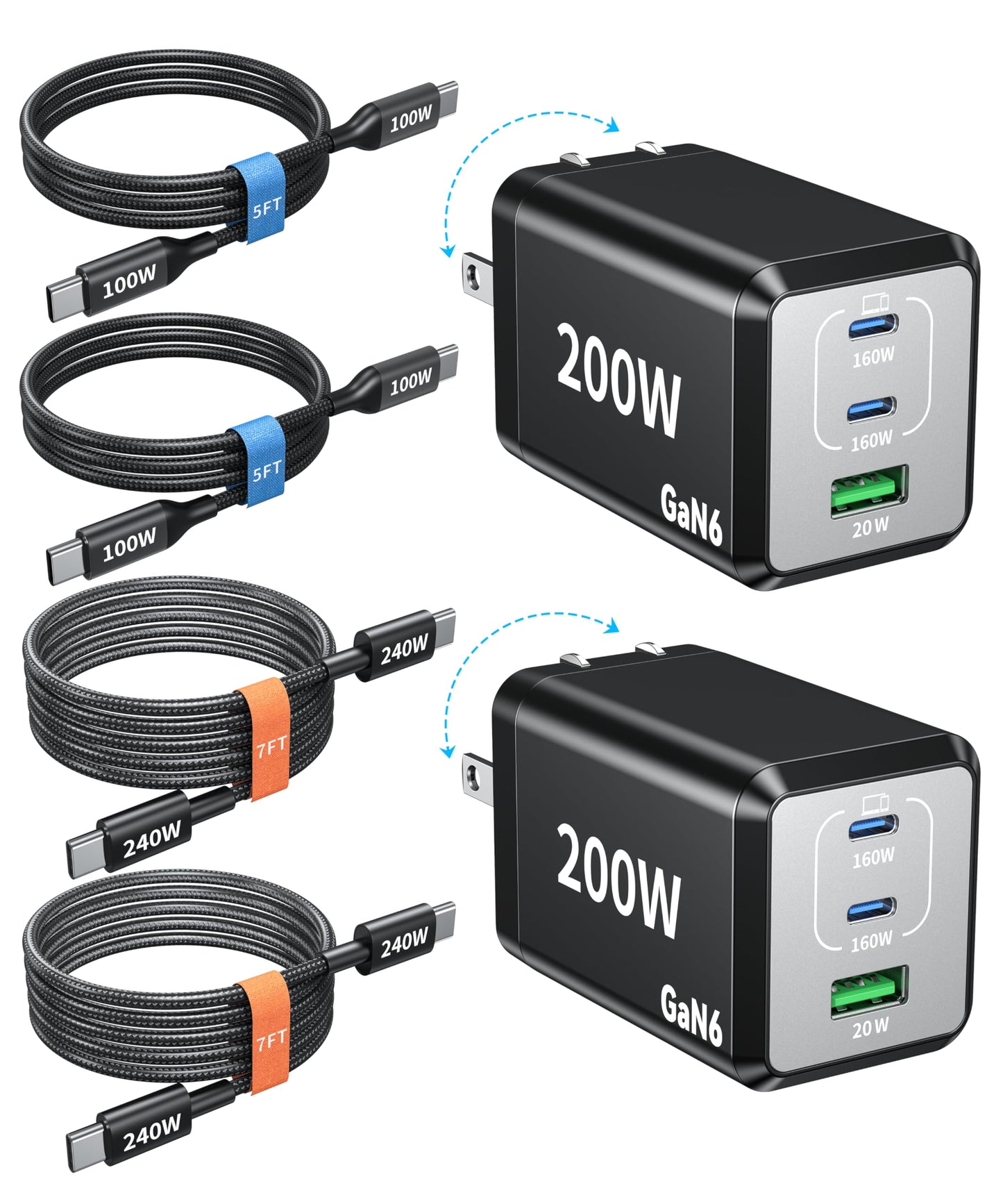 2 Pack 200W USB C Charger Block 3 Port 140W Compact Charging Station