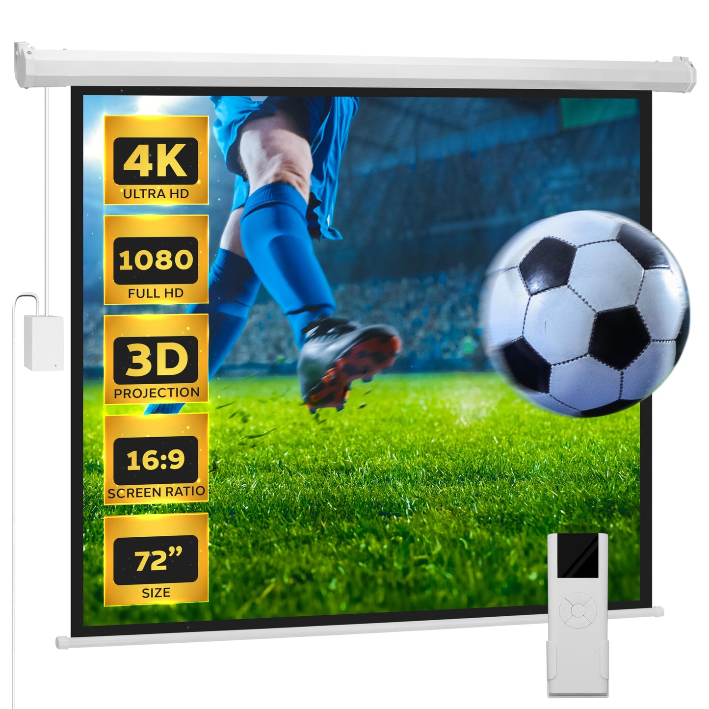 Pyle 72" Portable Motorized Matte White Projector Screen - Automatic Projection Display with Wall/Ceiling Mount, Remote and Case - for Home Movie