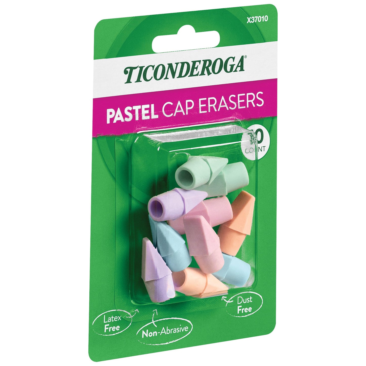Ticonderoga Pencil Cap Erasers, Assorted Pastel Colors, 10 Count