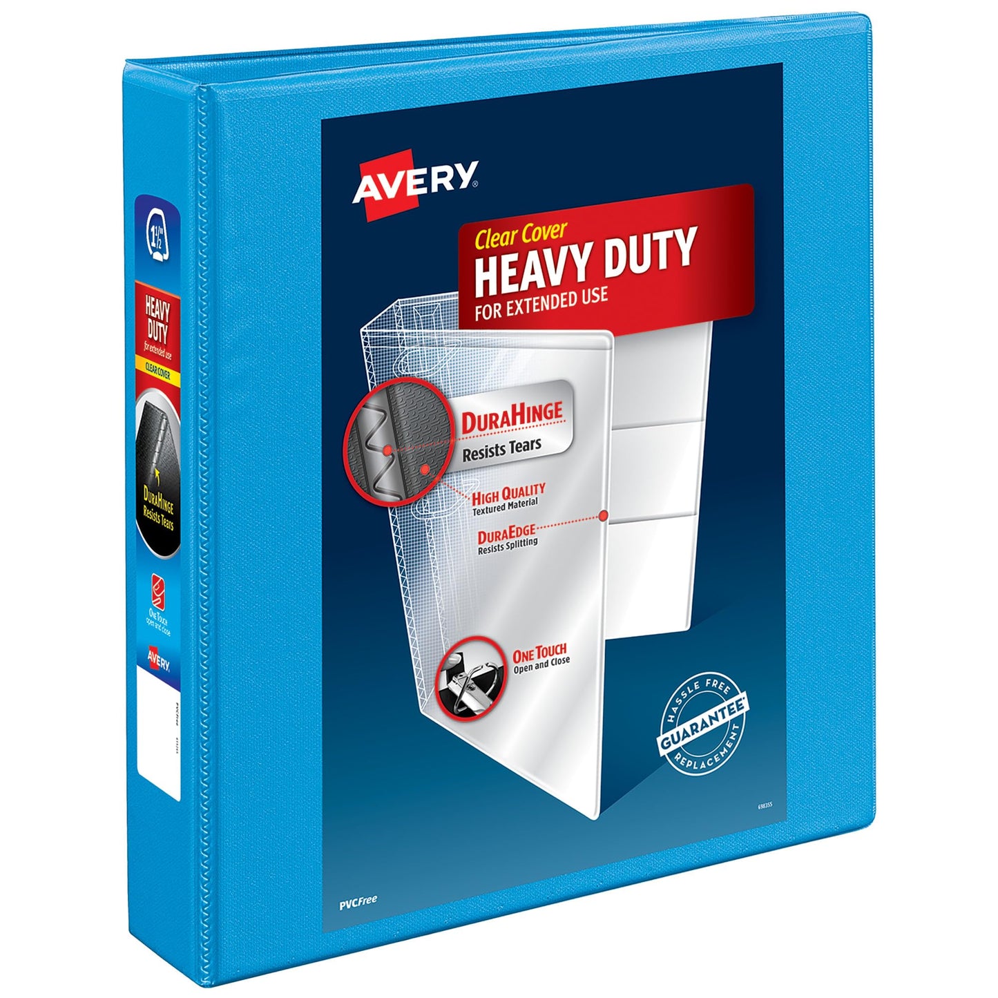 Avery® Heavy-Duty View 3 Ring Binder, 1.5" One Touch Slant Rings, Holds 8.5" x 11" Paper, 1 Light Blue Binder (05401)