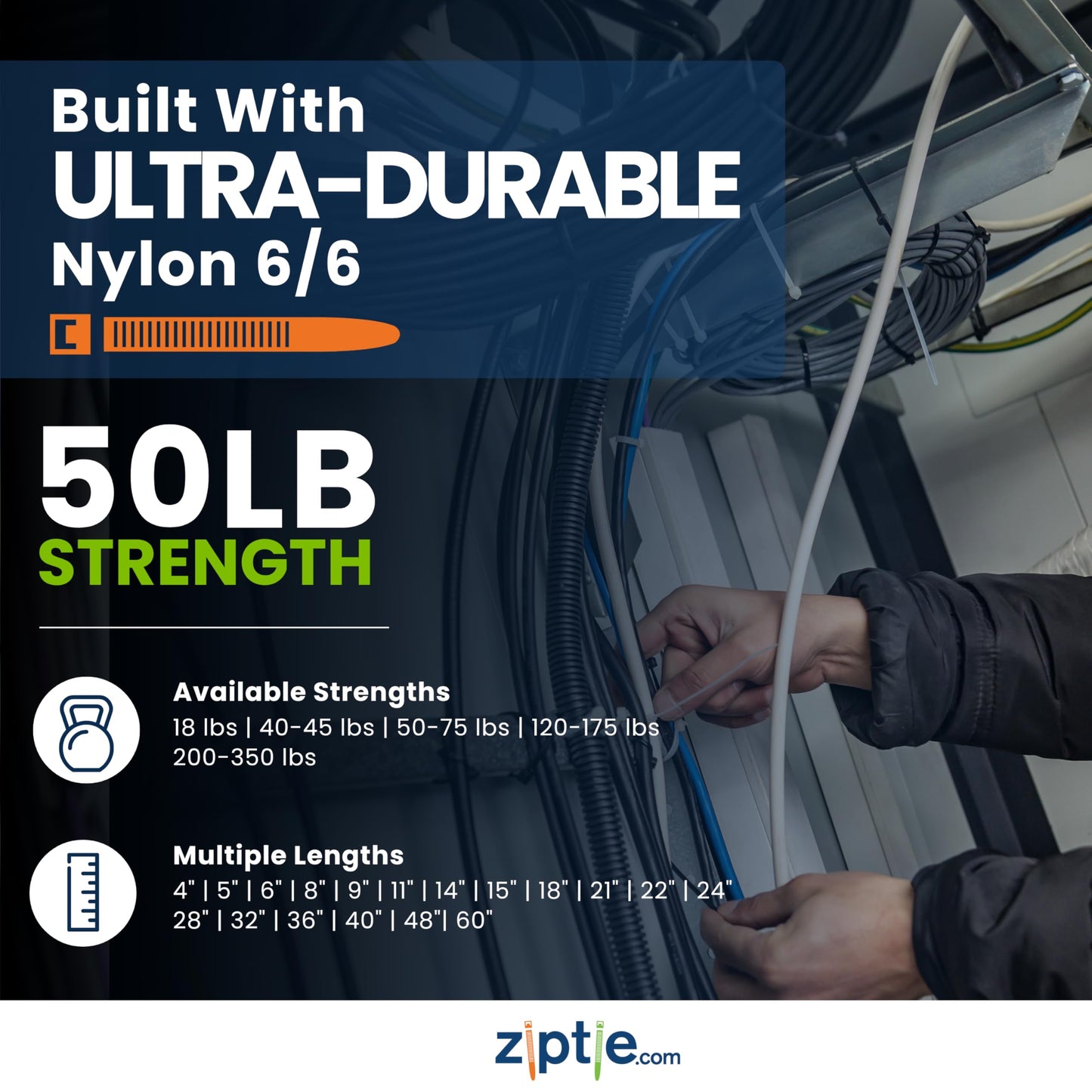ZipTie.com 8-inch Natural Double Loop Cable Tie, 50-lb Tensile Strength, 100-Pack