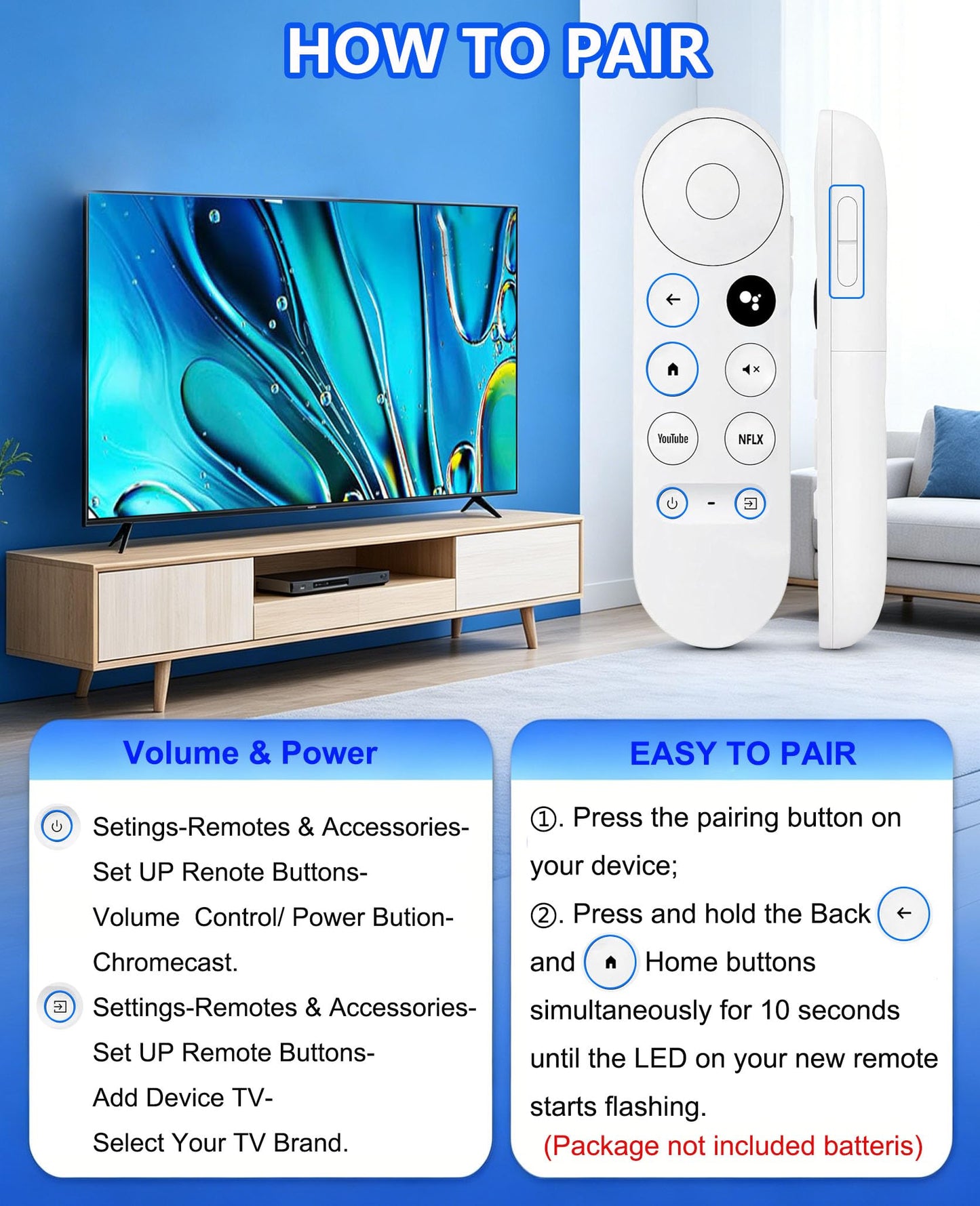 NEW Voice Remote Control for Google Chromecast TV 4K (Snow), Replacement Remote for Google Chromecast 4k Snow HD TV G9N9N GA01409-US GA01919-US