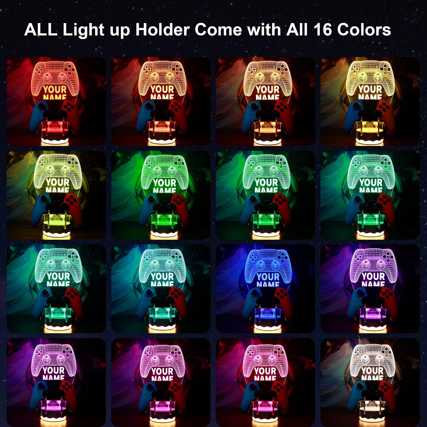 YuanDian Light up Headphone Controller Holder, 16 Colors 3D LED Lights Gamepad Stand, Game Controller Hanger for All Universal Gaming PC Accessories