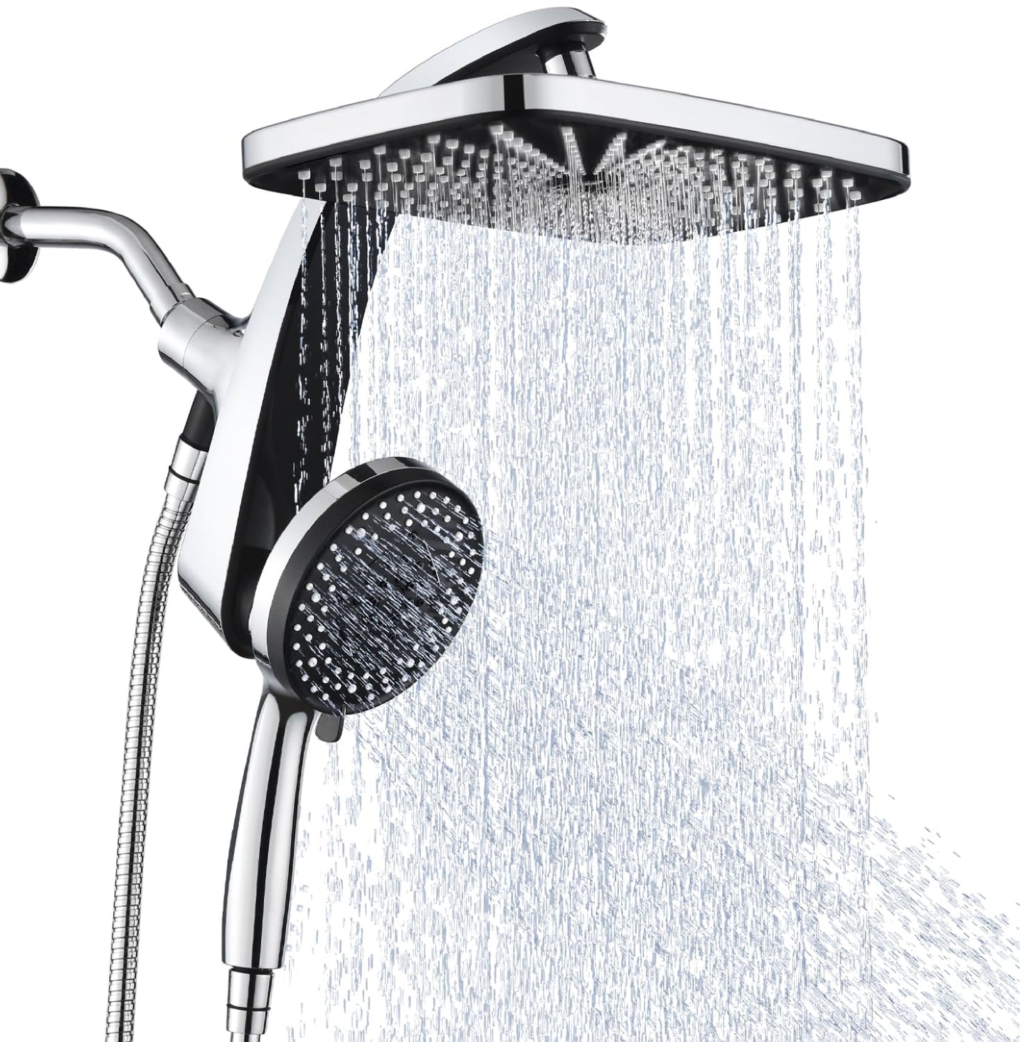 High Pressure Rain Shower Head Combo, Fixed & 10-Spray Handheld with Magnetic Docking, Detachable Power Jet Showerhead Upgrade
