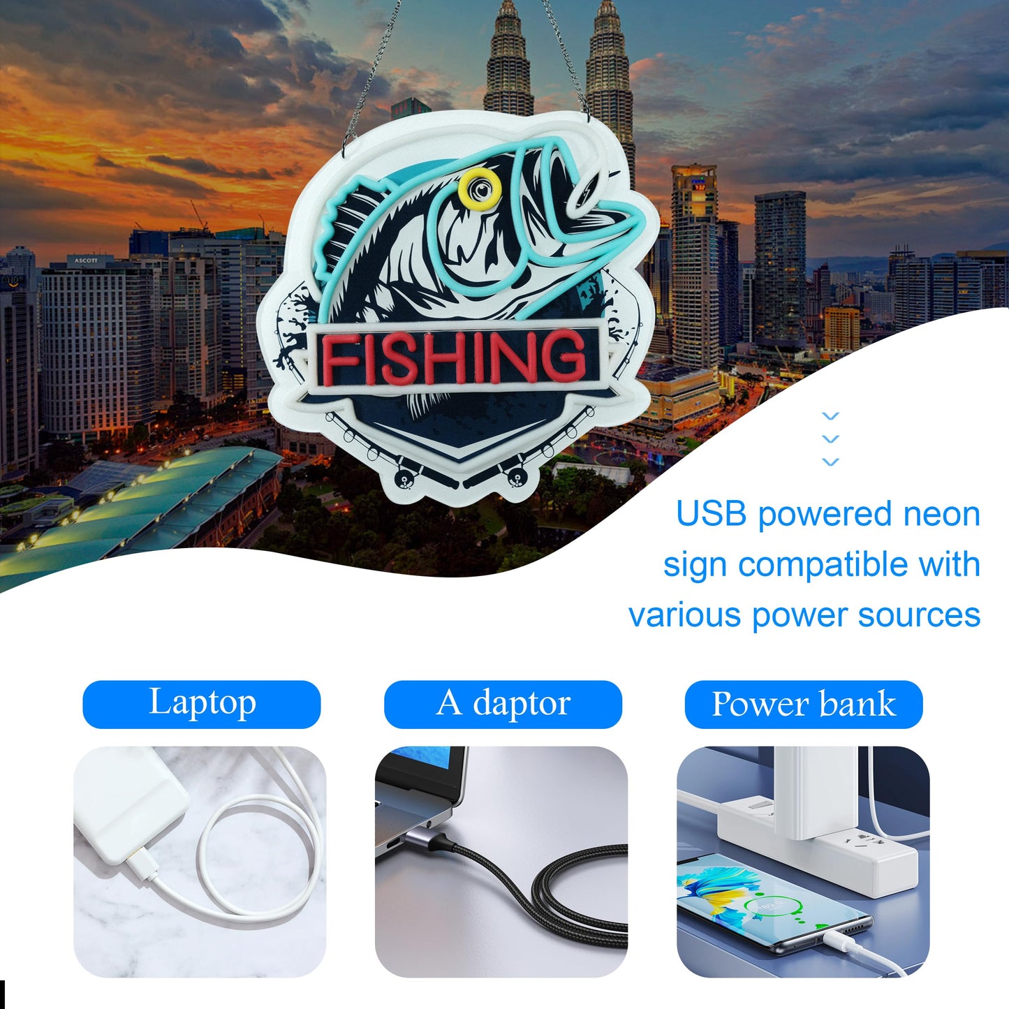 ASIUXIRS 13x13 inch Fishing Neon Sign Art Wall Lights for Beer Bar Club Bedroom Hotel Pub Cafe Wedding Birthday Party Gifts