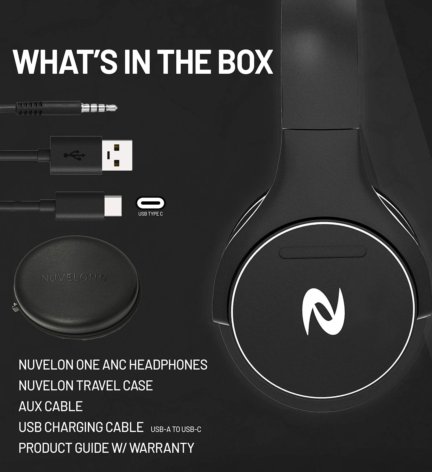NUVELON ONE Active Noise Canceling Headphones with Adjustable Bass, 24hr Battery Life, Wireless Over-Ear Bluetooth Headphones