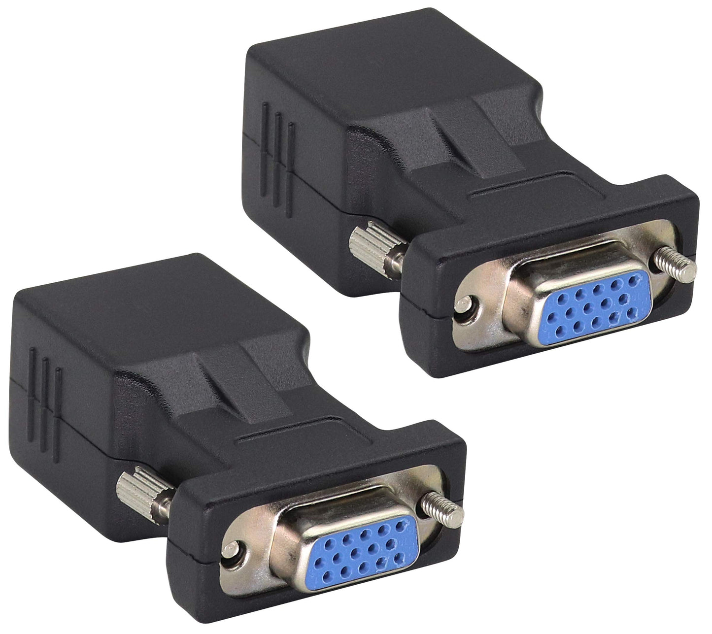 AAOTOKK 2-Pack RJ45 to VGA Adapter, 15-Pin VGA Female to RJ45 Female Port Cat5 Cat6 Cat7 Ethernet Support 720P, 1080I, 1080P Analog High-Definition