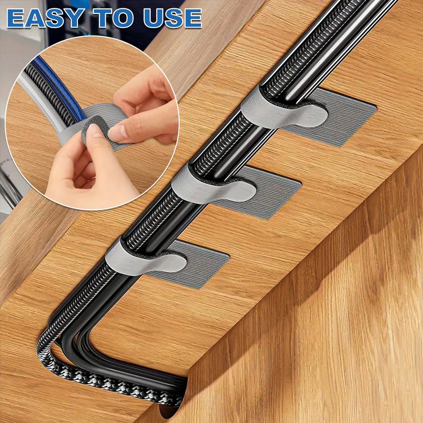 RingsTown 120 Pieces Self-Adhesive Hook and Loop Cable Straps - Perfect for Office and Home Cable Management, Easily Organize Desktop Cables