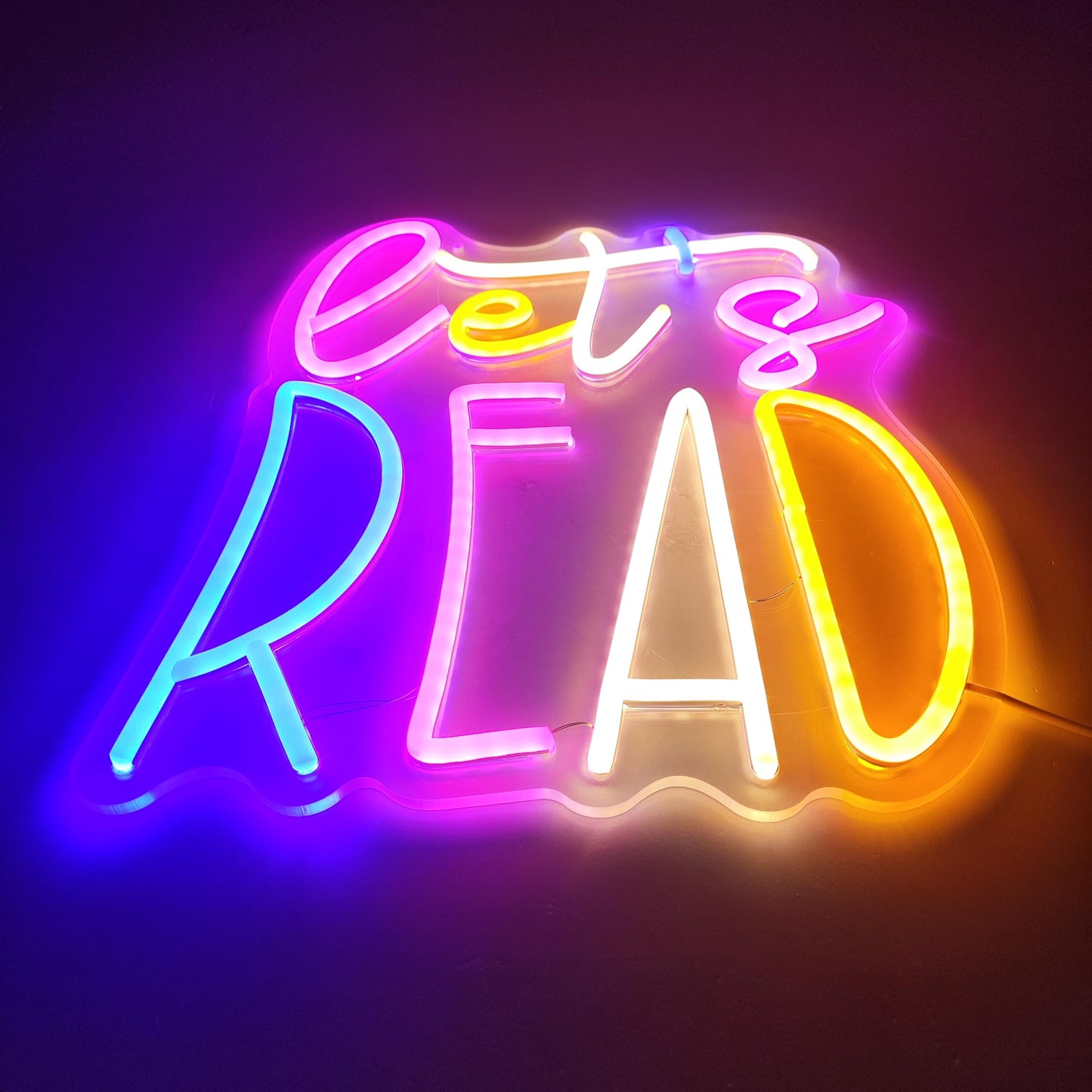RSEthan LED Neon Sign Let's Read 13"x11.4" USB Powered Dimmable Purple Pink Gradient Classroom Library Reading Corner Decoration Motivational Gift