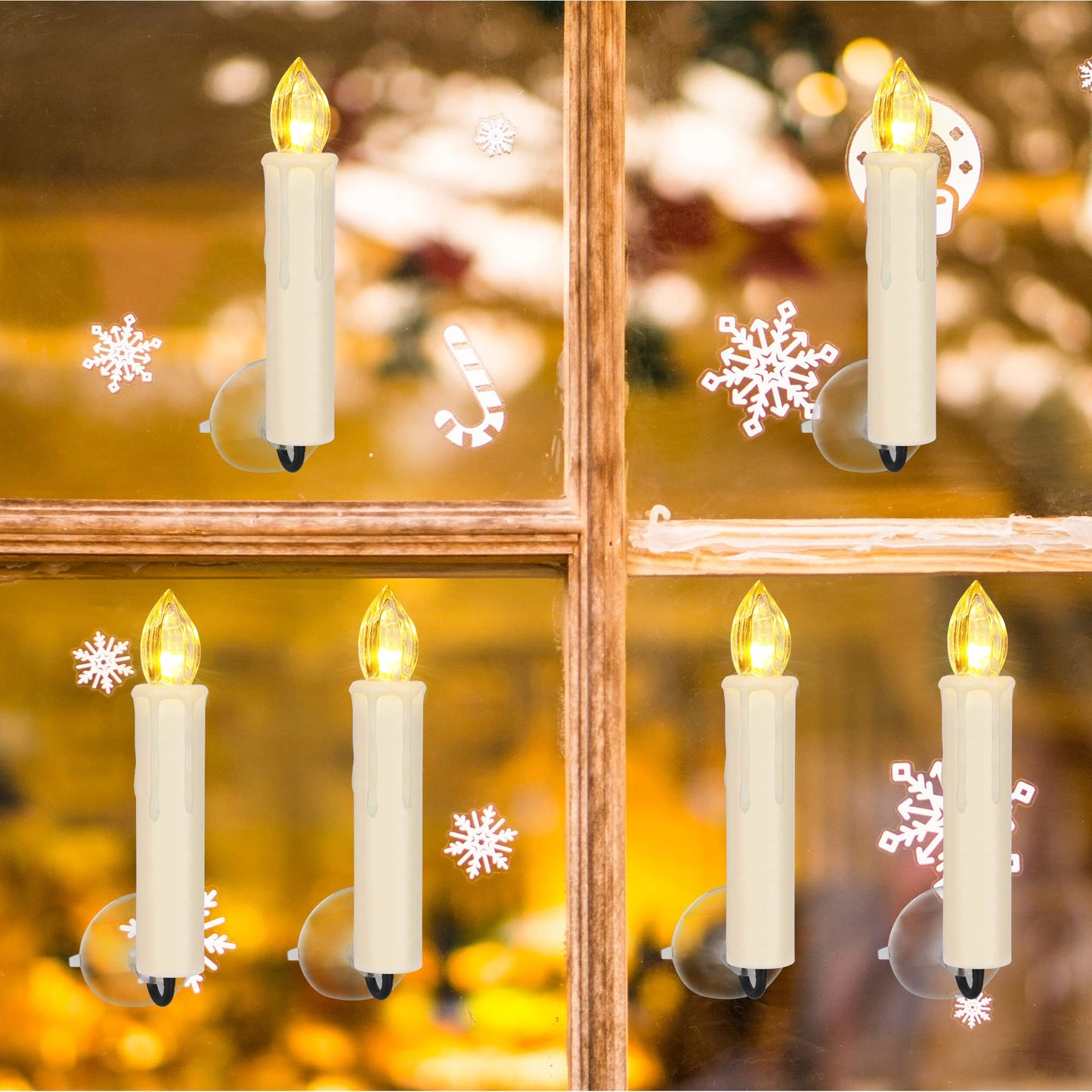 FPOO 10 PCS LED Window Candles with Remote Timer, Battery Operated Flameless Taper Candles, Warm White Flickering Christmas Candle Lights for Home