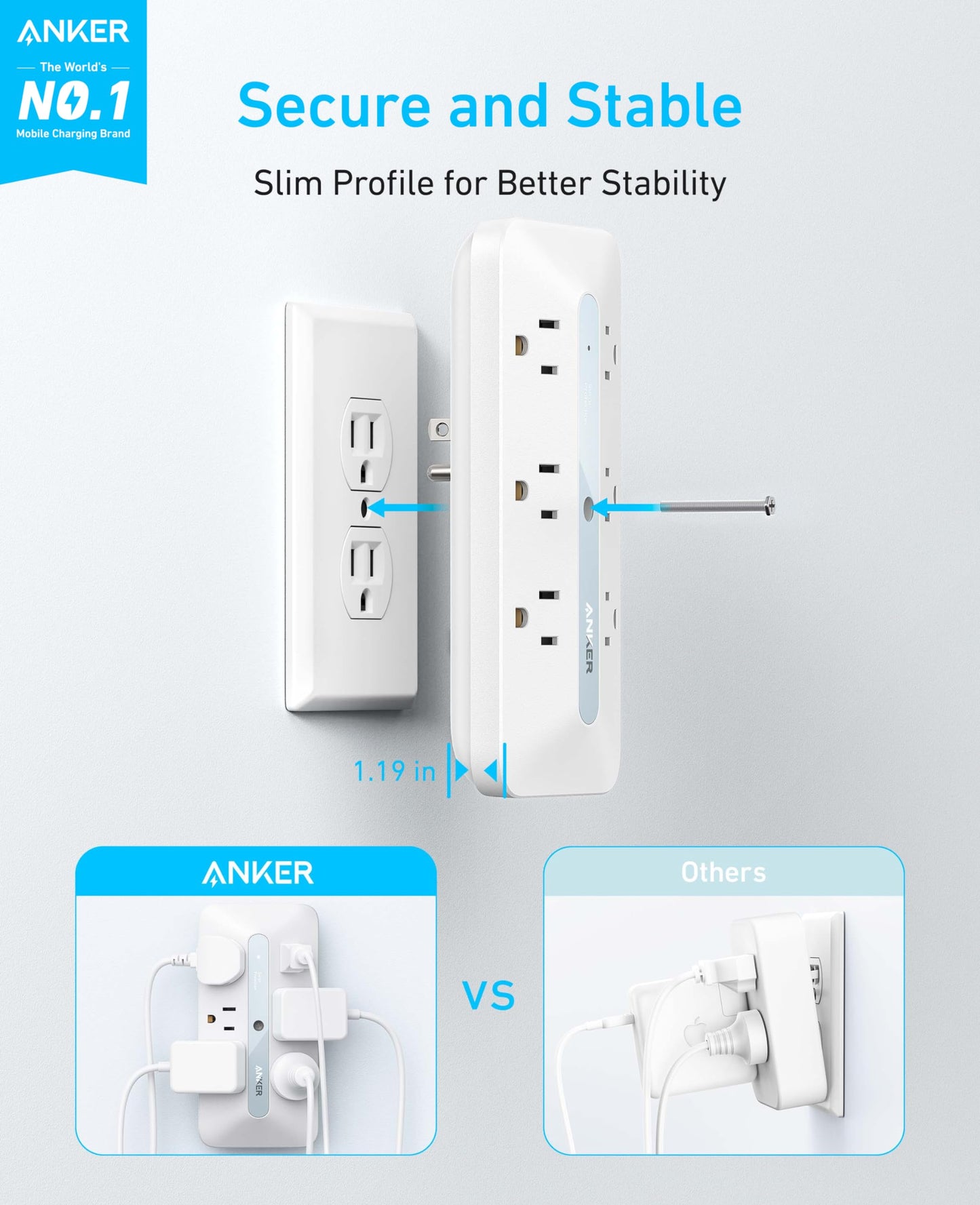Anker Outlet Extender, Power Strip with 300J Surge Protector, 10-in-1 with 6 AC, 2 USB A, 2 USB C Ports, Wide-Spaces Outlets and 20W Fast Charging