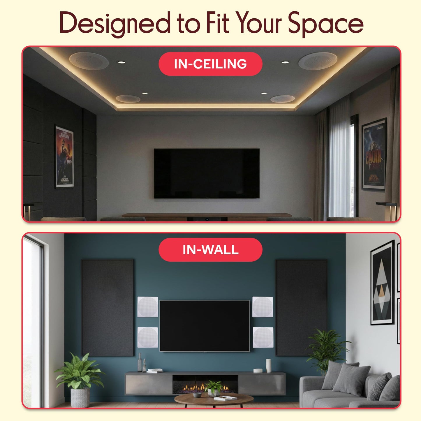 Pyle 8” 4 Bluetooth Flush Mount - In-wall In-ceiling 2-Way Speaker System Quick Connections Changeable Round/Square Grill Polypropylene Cone & Tweeter