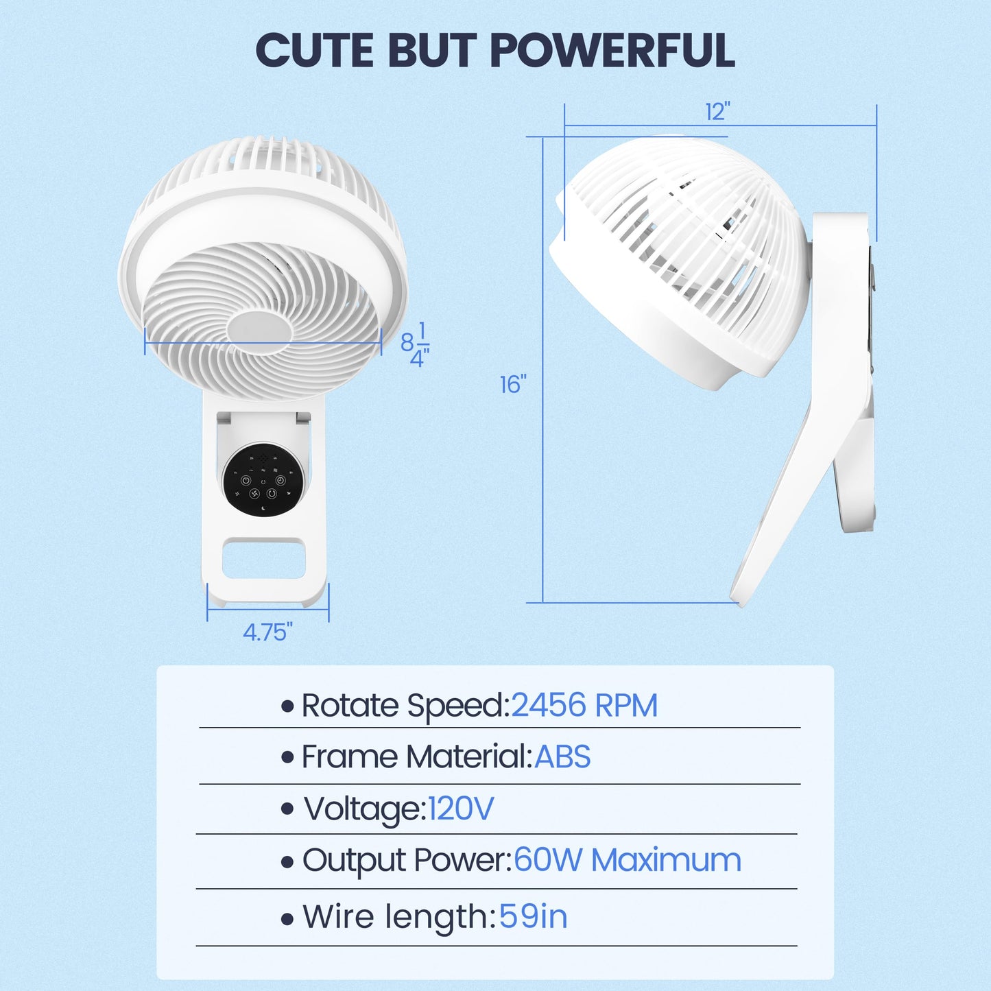 Simple Deluxe 7 inch Wall Mount Fan, 3 Speeds & 3 Modes, 15 Hours Timer, 60° Oscillating Circulating Fan, with Remote Control, Air Circulation Fan