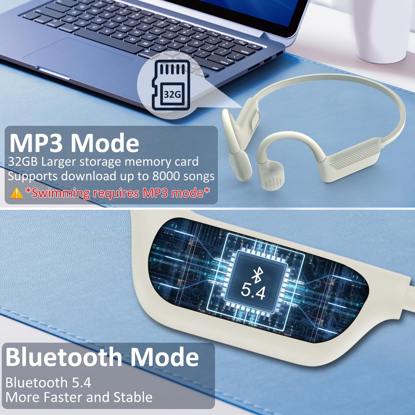 MARLALL Swimming Headphones-Bone Conduction Headphones, IP68 Waterproof Open Earphones, LiteSurge Bluetooth 5.4 Underwater Sport Earbuds with 32 GB