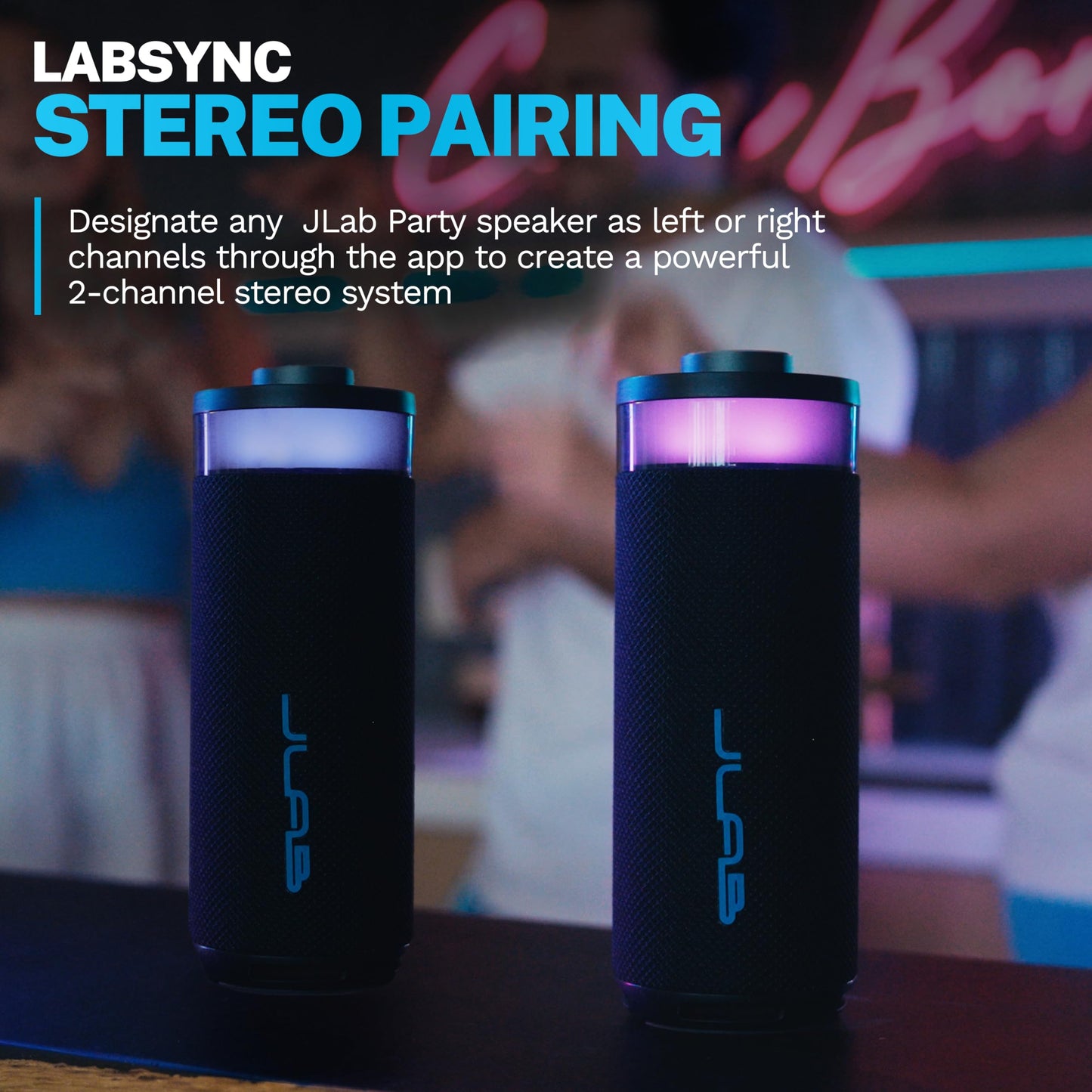 JLab Go Party Portable Bluetooth Speaker, Navy, 10 Watts of Power, 16+ Hours of Playtime, IP56 Waterproofing, Customizable RGB LED Lighting, Lab Sync