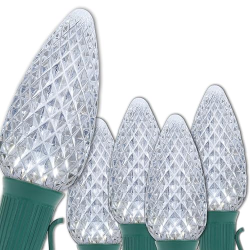 Wintergreen Lighting 50 C9 OptiCore LED Commercial Outdoor Christmas Lights - Heavy Duty Christmas String Lights; Green Wire (50 ft, Cool White)