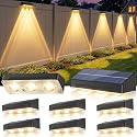 Solar Fence Lights Outdoor 8 Pack Waterproof Upgraded Brightness 3 LED Lens Solor Deck Lights Warm Cool Natural White RGB 10 Color Outside Solar