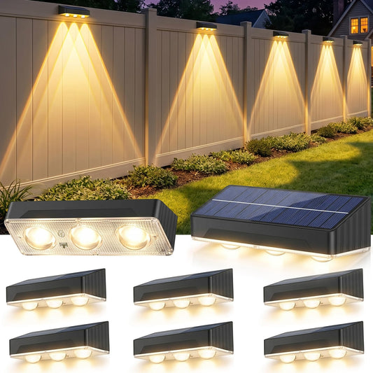 Solar Fence Lights Outdoor 8 Pack Waterproof Upgraded Brightness 3 LED Lens Solor Deck Lights Warm Cool Natural White RGB 10 Color Outside Solar