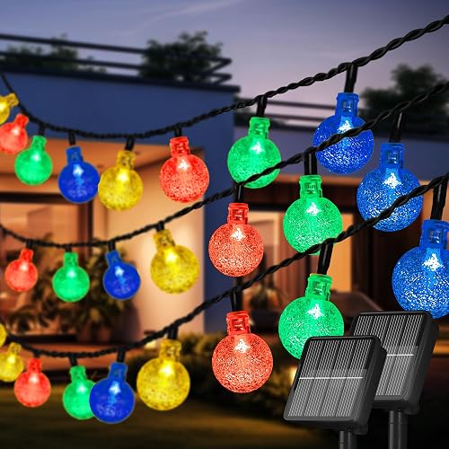 Selarlyt 2 Pack 120 LED Solar String Lights Outdoor Waterproof, 72 FT Crystal Globe Lights with 8 Lighting Modes, Solar Powered Light Outdoor