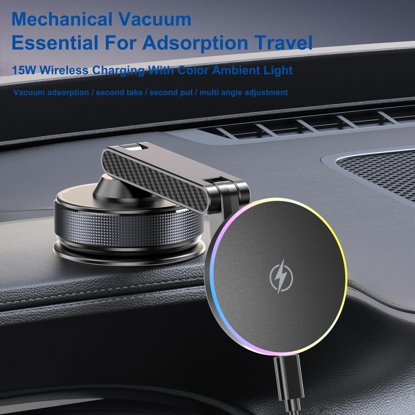 YLBV 15W Magsafe Car Phone Mount Charger,Vacuum Car Phone Holder Charger,360° Adjustable Magnetic Cell Phone Holders for Car,Wireless Charging Mount