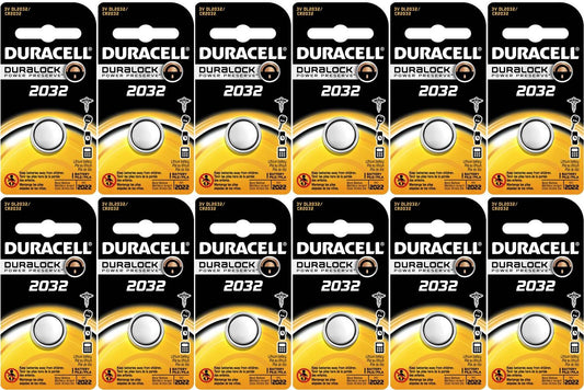 Duracell DL2032 Lithium Coin Battery, 2032 Size, 3V, 230mAh Capacity Pack of 12