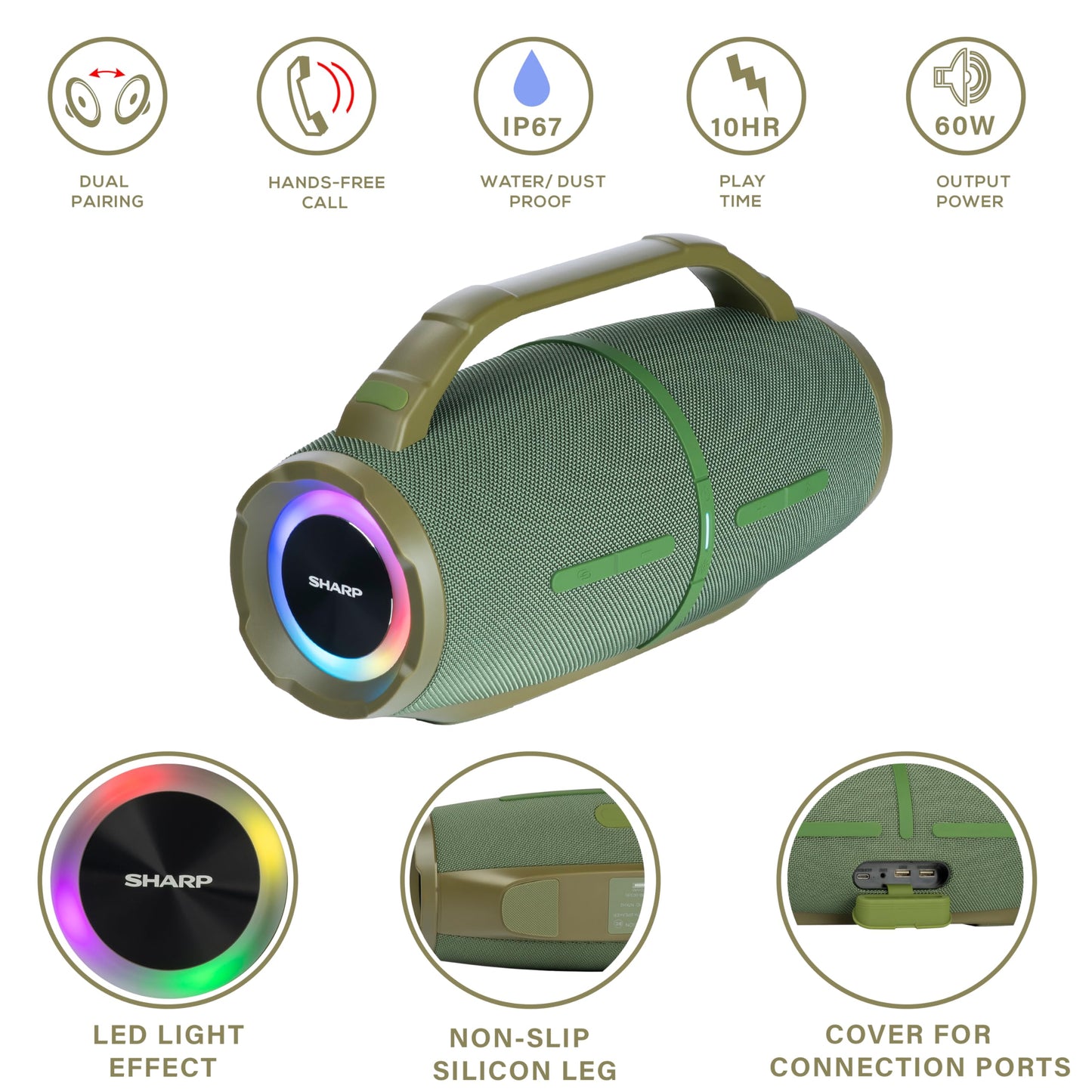 Sharp GX-BT490 Bluetooth Speaker with DSP Technology | Waterproof IP67 | 10 Hour Playtime | Light Effects | 120W Max Power with Deep Bass | True