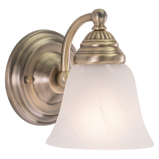 VAXCEL Standford 1-Light 5.25 inch Wide Antique Brass Gold Traditional Bathroom Vanity Lighting Fixture, White Alabaster Glass Shade, Dimmable, LED