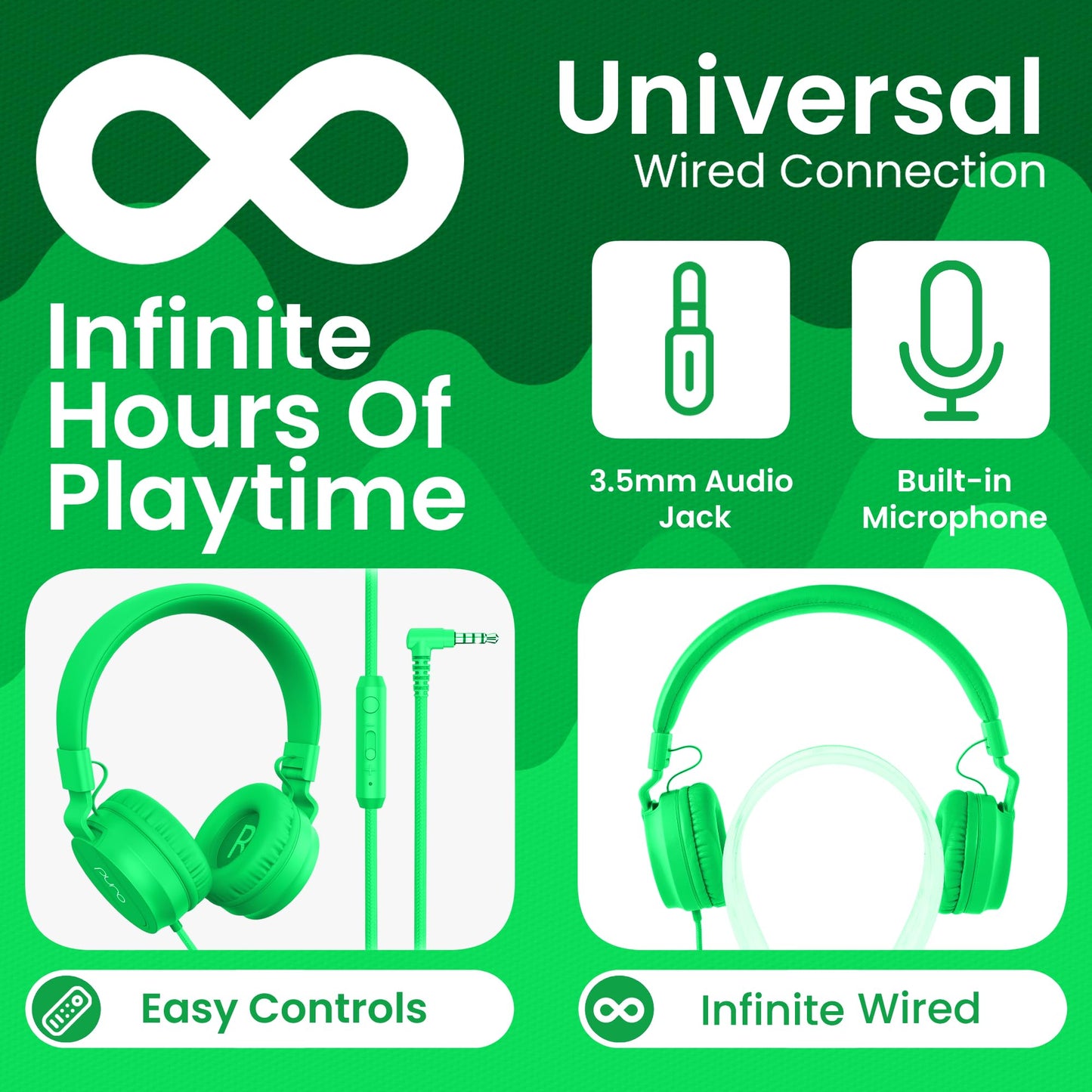 Puro Sound Labs - Kids Headphones, Volume-Limiting 85dB, PuroBasic, Green
