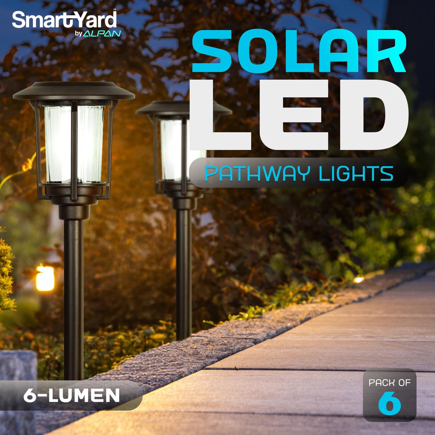 Solar Pathway Lights Outdoor - Pack of 6, 6 Lumens Warm White LED, Bronze Aluminum & Stainless Steel Weather-Resistant Outdoor Solar Lights for Yard
