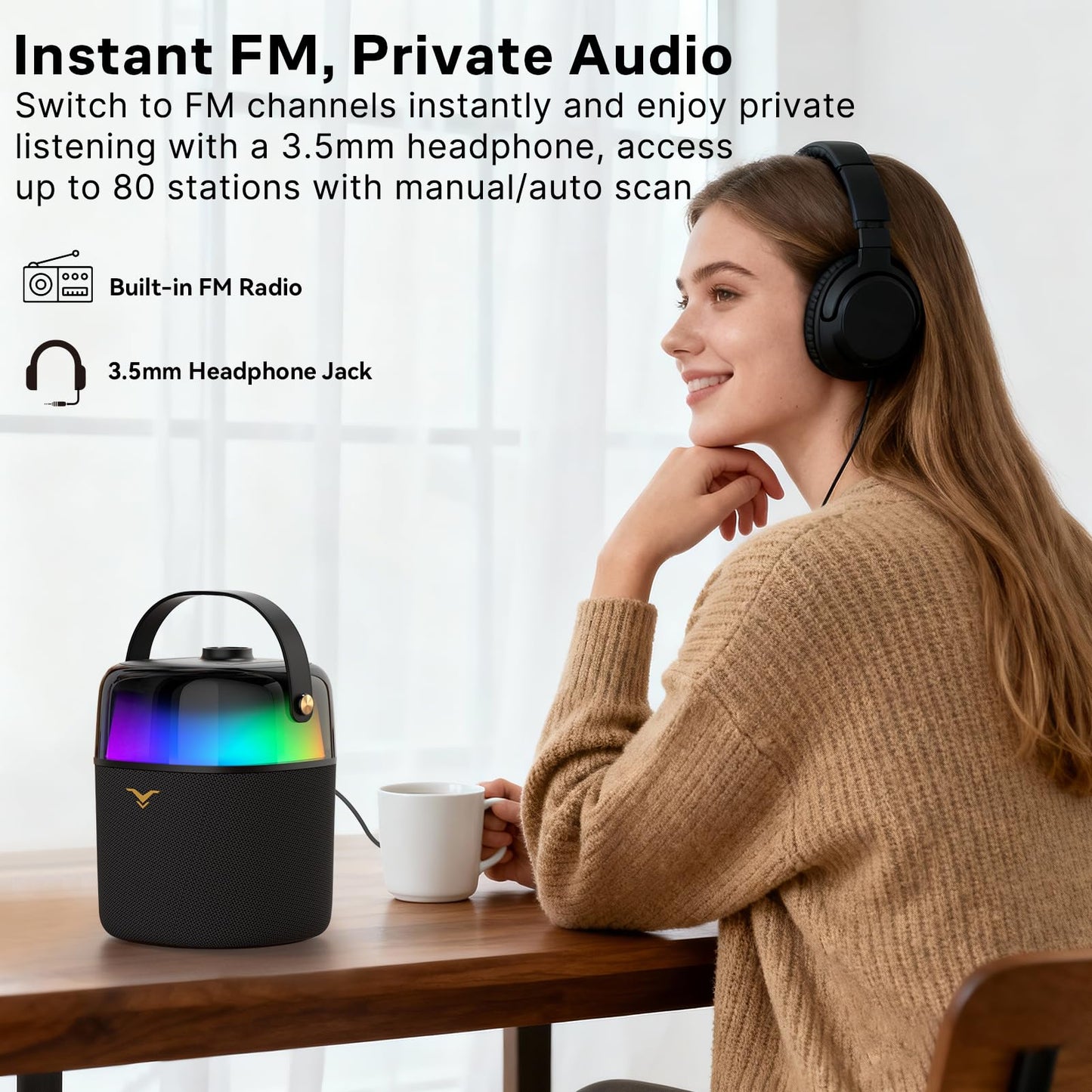 S2 Bluetooth Speaker, Portable Wireless Speaker with 80W Peak Power, Enhanced Bass/Treble, IPX5 Waterproof, 360-degree LED Lights, 12H Playtime, TWS