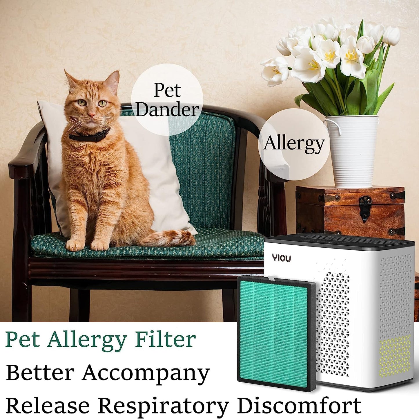YIOU Air Purifier for Bedroom Home, Large Room Up to 547 Ft², H13 True HEPA Filter for Pets Hair, Wildfires, Smoke, Dander, Pollen, Quiet 20dB Air