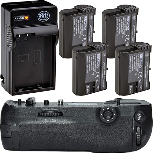 Battery Grip Kit for Nikon D850 Digital SLR Camera - Includes Qty 4 BM Premium EN-EL15 Batteries + Rapid AC/DC Battery Charger + MB-D18 Replacement