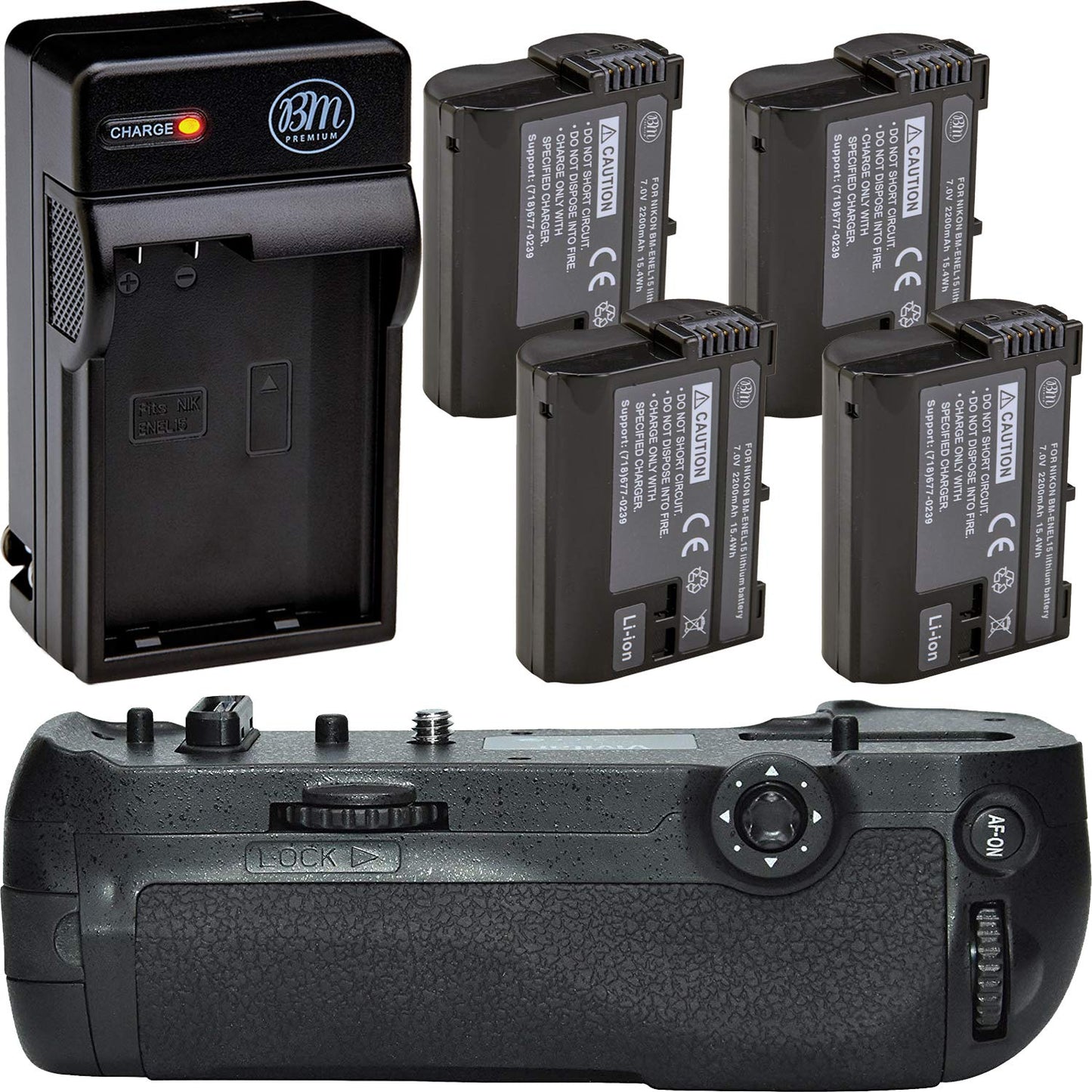 Battery Grip Kit for Nikon D850 Digital SLR Camera - Includes Qty 4 BM Premium EN-EL15 Batteries + Rapid AC/DC Battery Charger + MB-D18 Replacement