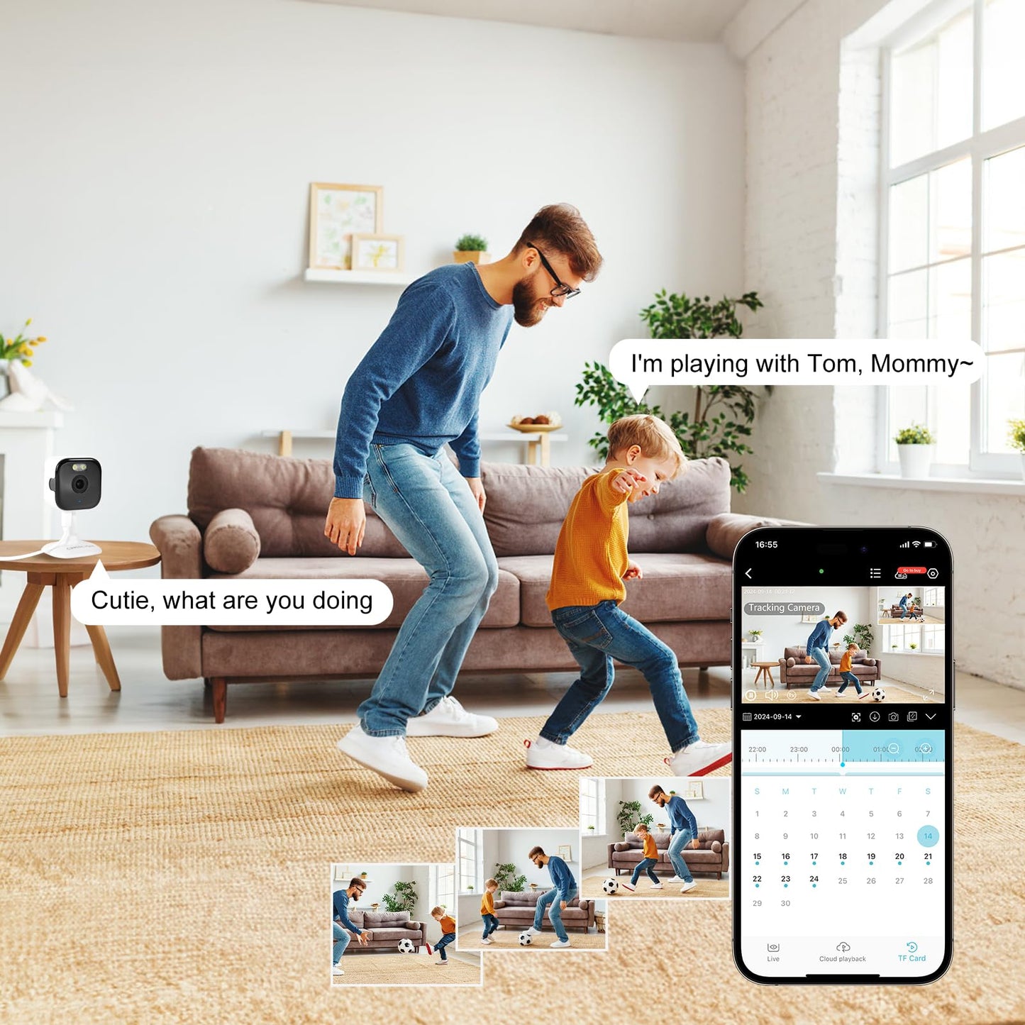 COOHILIGH 2.4G/5G Security Camera Indoor, 2K Pet Camera Indoor with Phone App, Foldable WiFi Baby Camera Motion Detection, Two-Way Talk, IR/Color