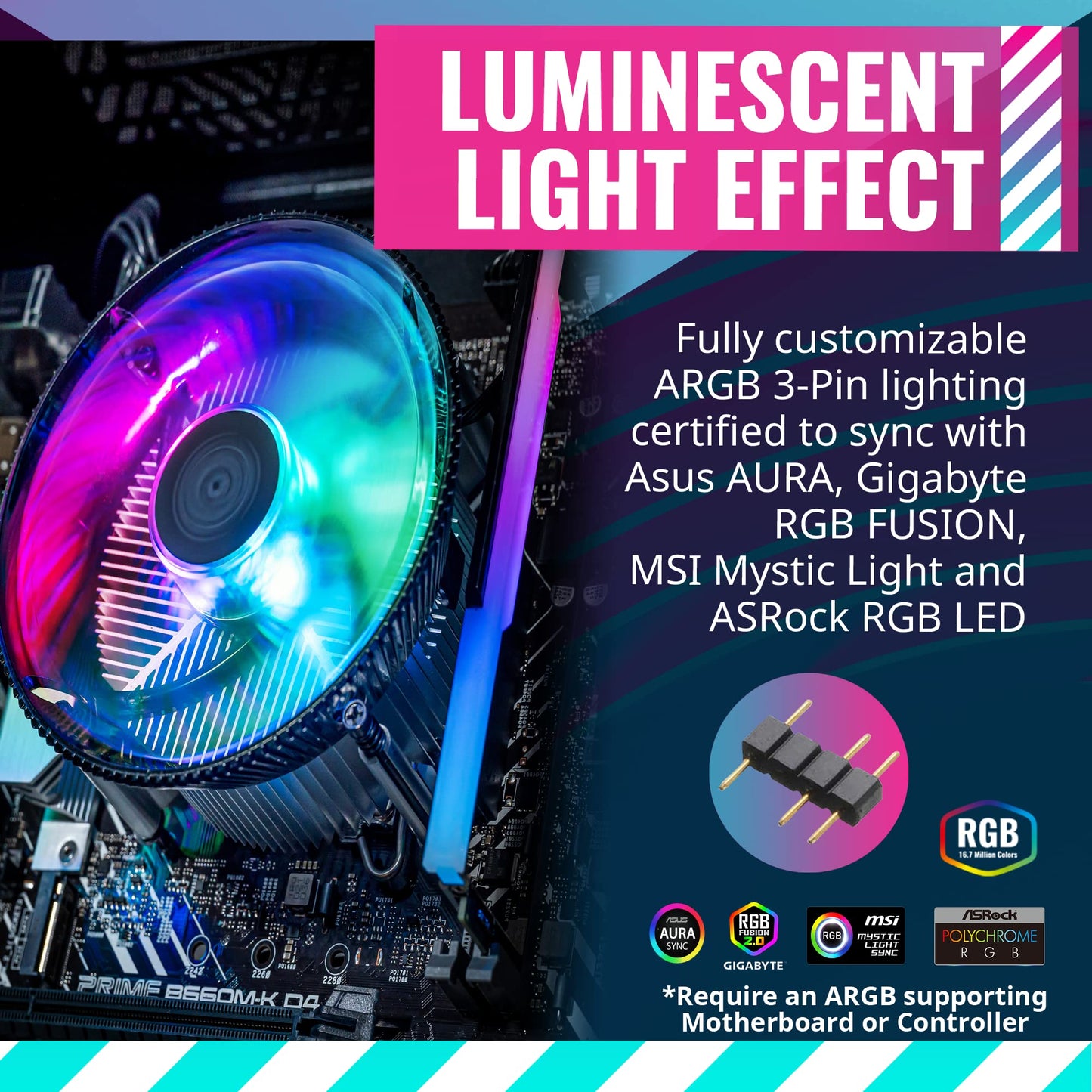 Cooler Master i70C ARGB Low Profile CPU Air Cooler for Intel LGA 1700 / 1851 Only - 120mm PWM ARGB Fan, 95W TDP, Copper Core Base, Black Aluminum