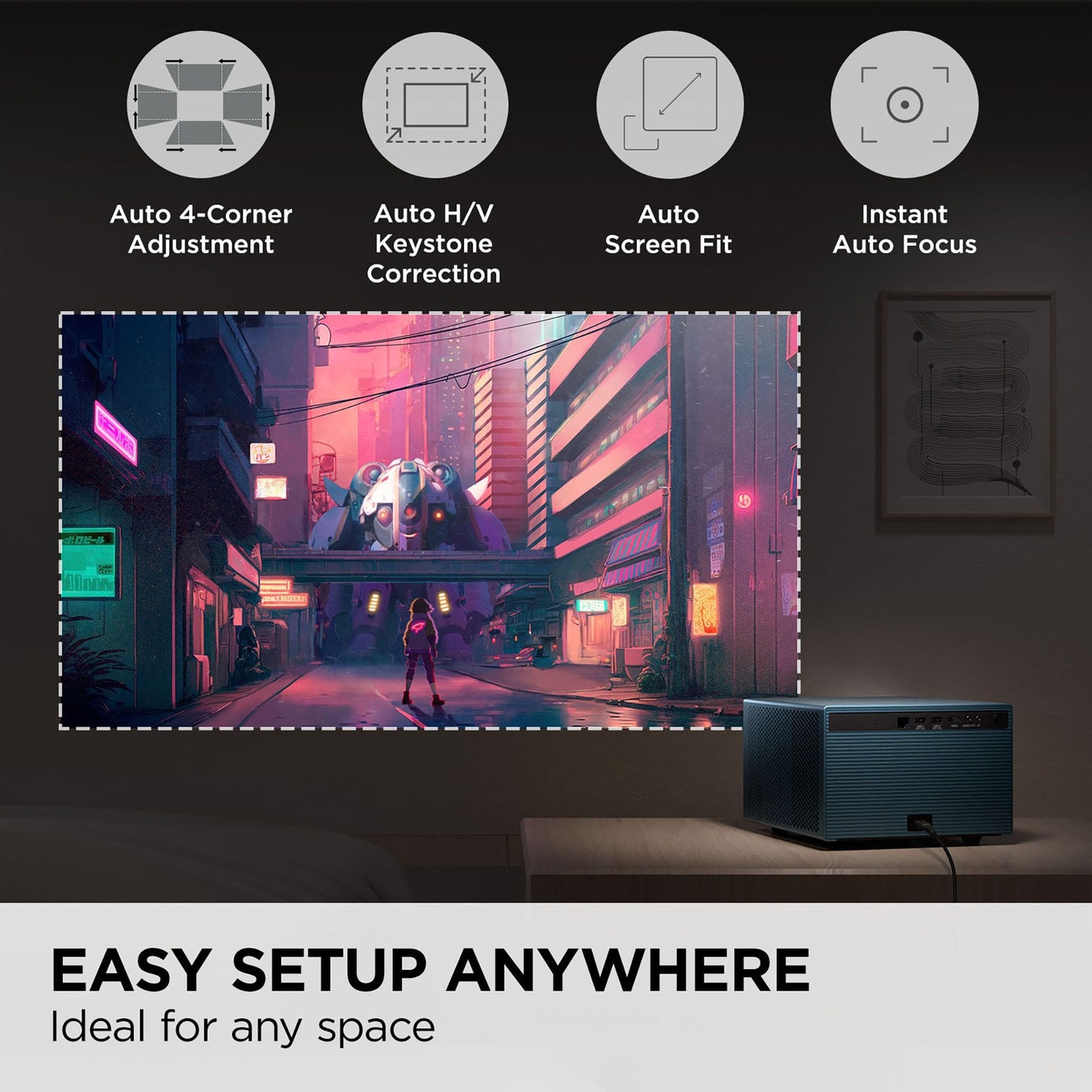 ViewSonic LX60HD 1080p LED Portable Projector with Built-in Google TV, H/V Keystone, Auto Focus, Bluetooth, and Wi-Fi for Smart Home Theater