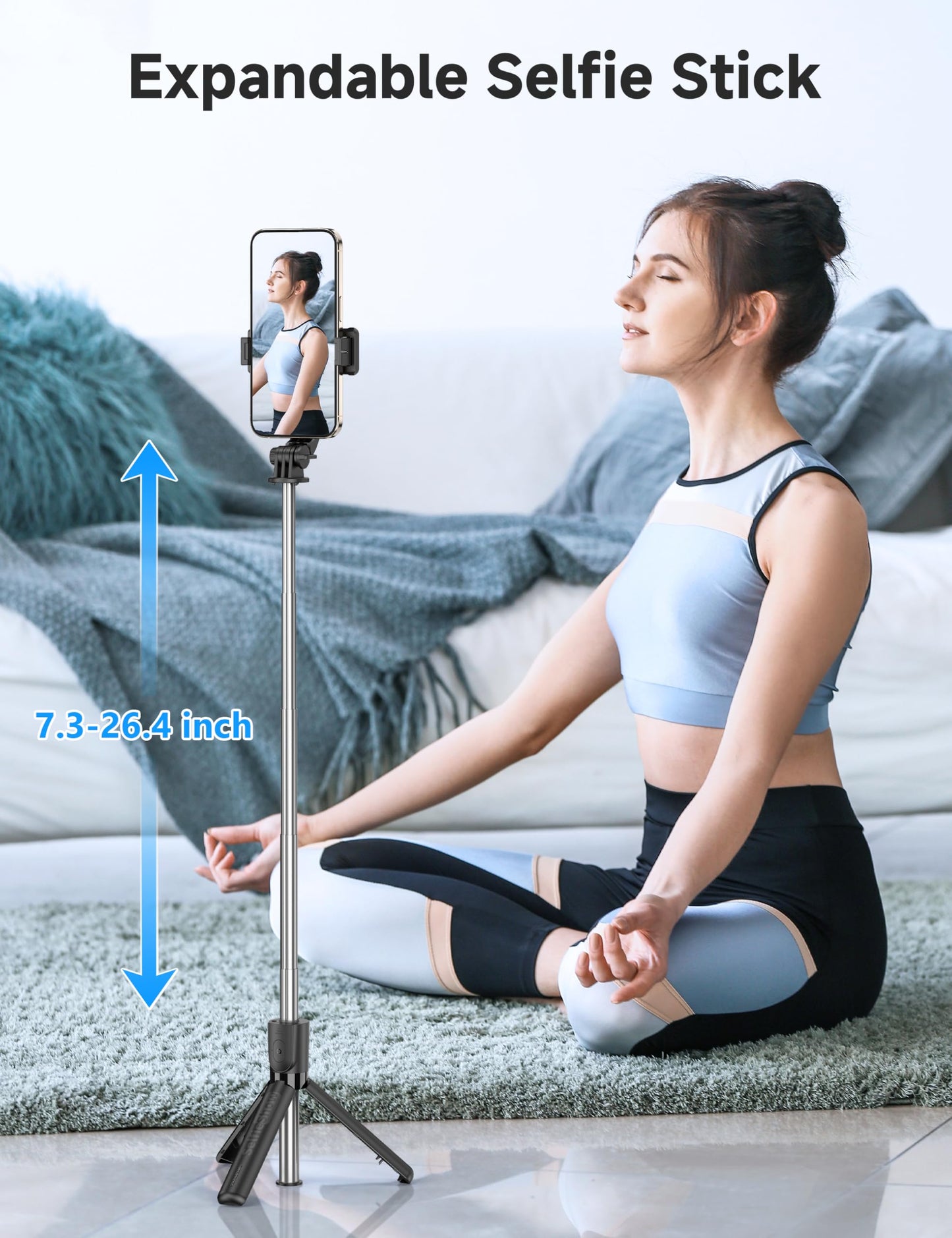 Portable Selfie Stick, 4 in 1 Extendable Phone Tripod Stand with Detachable Wireless Remote & Phone Holder 360° Rotating Mini Travel Tripod Compatible