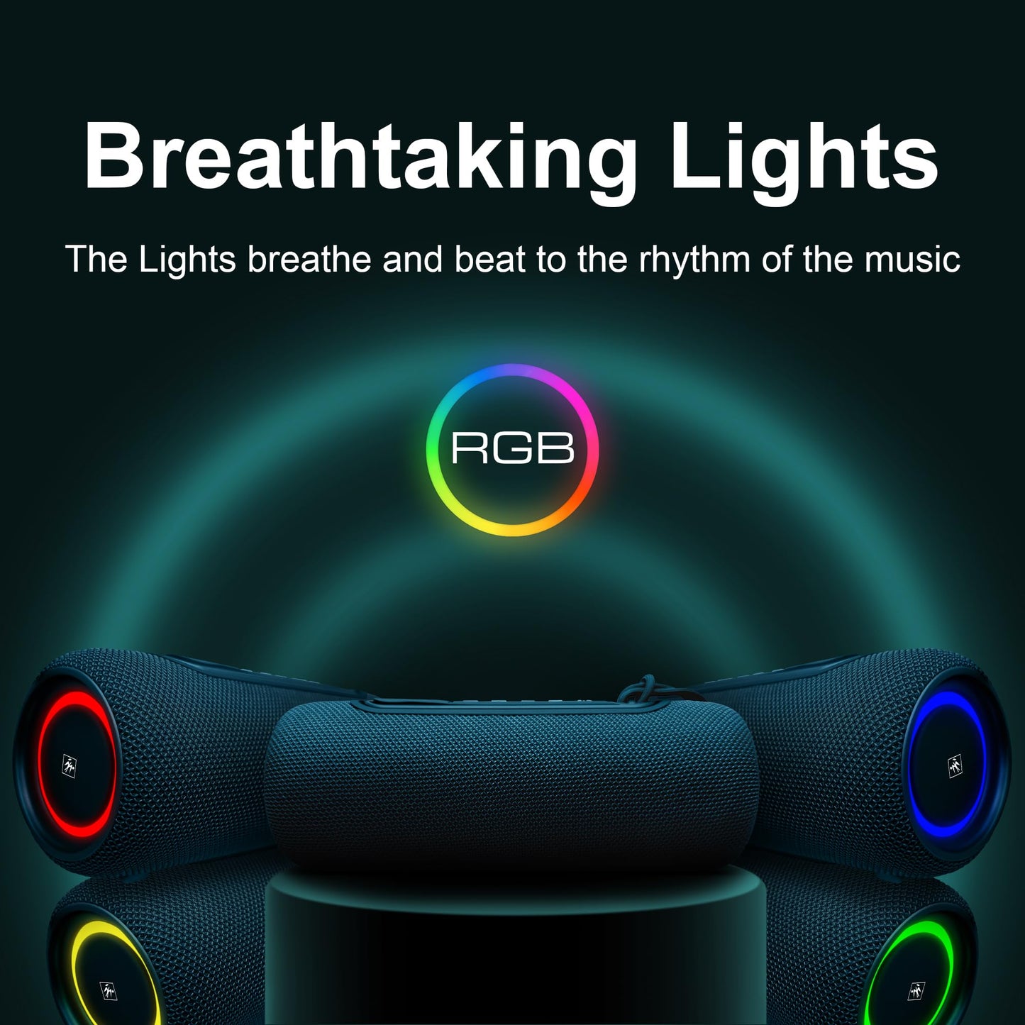 Fisher Portable Bluetooth Speakers IPX5 Waterproof Speaker, 14W PEAK Power Stereo Bluetooth Speaker, RGB Lights, TWS, BT 5.3, Built-in Mic, Hands Free