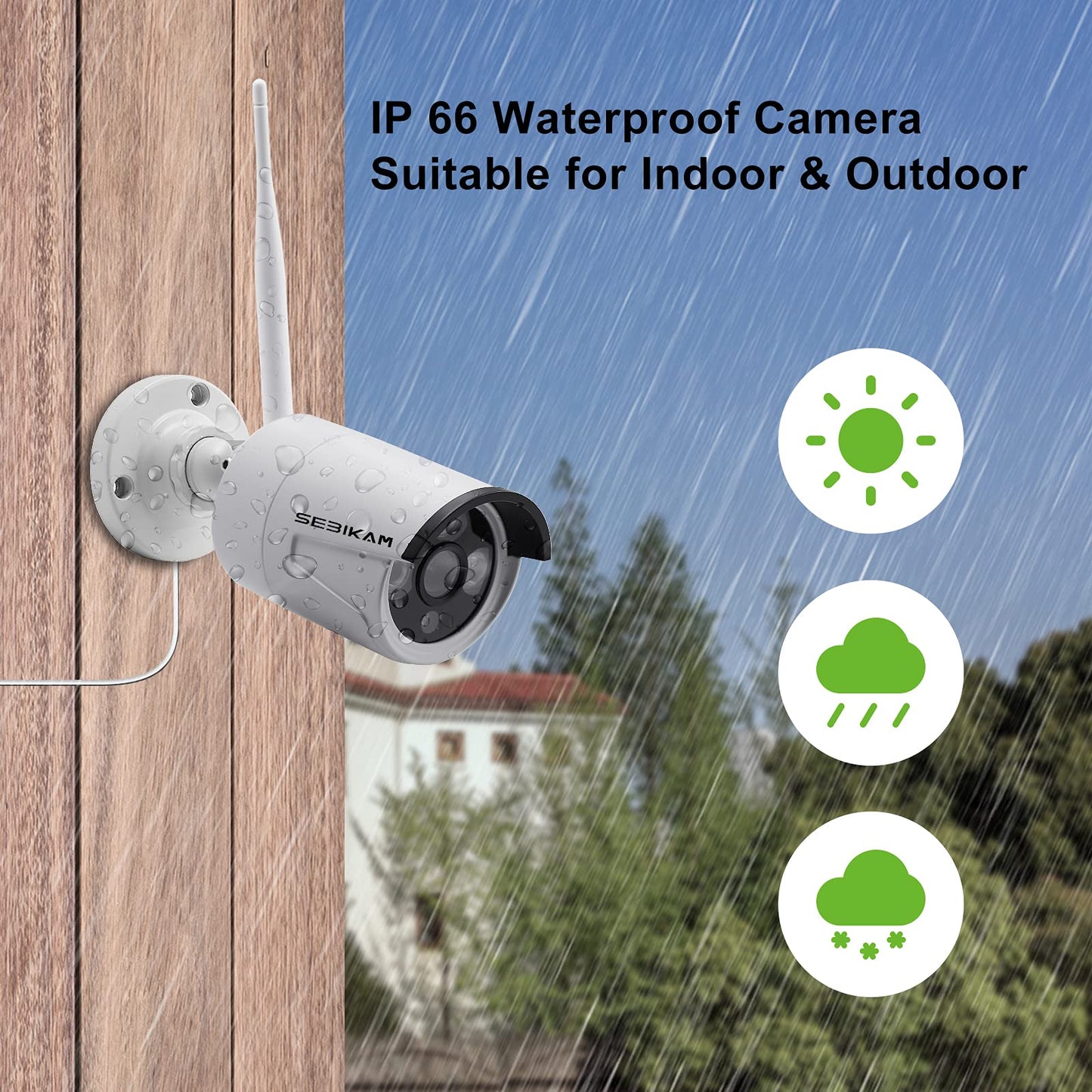 SEBIKAM 2K Wireless Security Camera System, All-in-One with 10" LCD Monitor, 4pcs 3MP Outdoor WiFi IP Cameras, Two-Way Audio, Easy Setup, Night