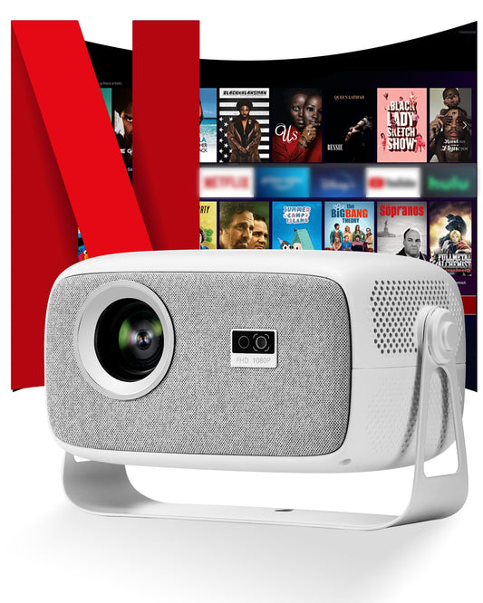 ?Official Licensed Netflix & Electric Focus?Mini Projector with WIFI and Bluetooth, 270° rotation, Braided fabric design, Outetrails Native 1080P