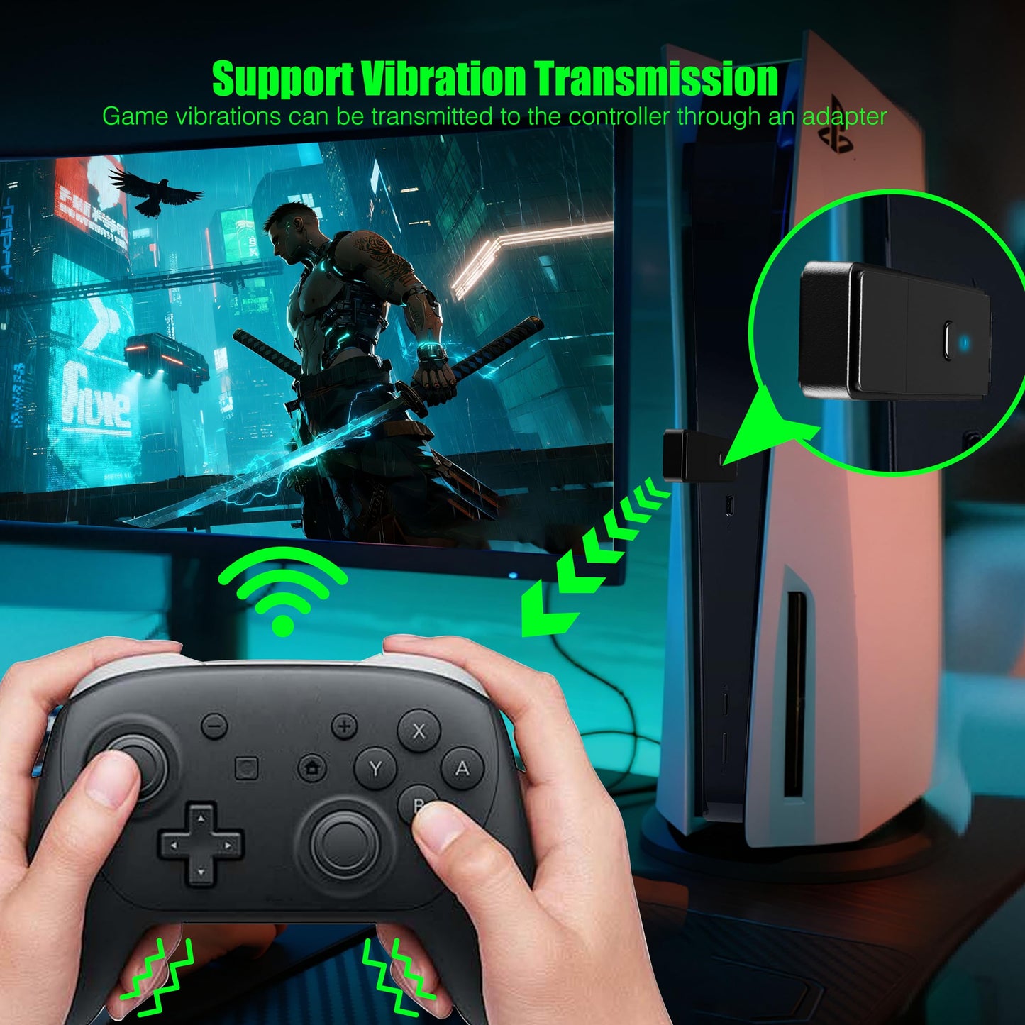 TJPD Pro Wireless Adapter for Xbox One X|S/Xbox Series X|S/Elite Series 2/PS5/PS4/Switch Controller - Play on PS4/Switch?Incompatible with Switch