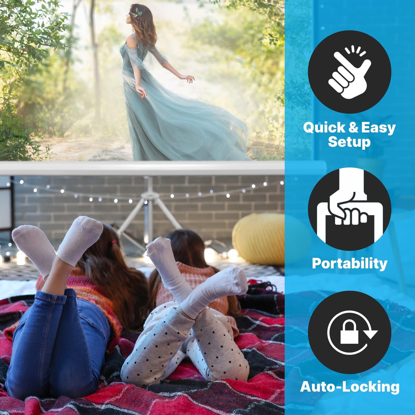 Pyle 72 Inch Outdoor Projector Screen with Stand-Portable Fold Out Roll Up Screen with Tripod Stand,White Matte Fabric 4:3 Aspect Ratio 4K HD Quality