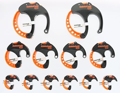 Cable Cuff PRO (12 pack: 2 x large 3 inches, 4 x medium 2 inches, 6 x small 1 inch diameter) adjustable, reusable, cable ties replace for extension