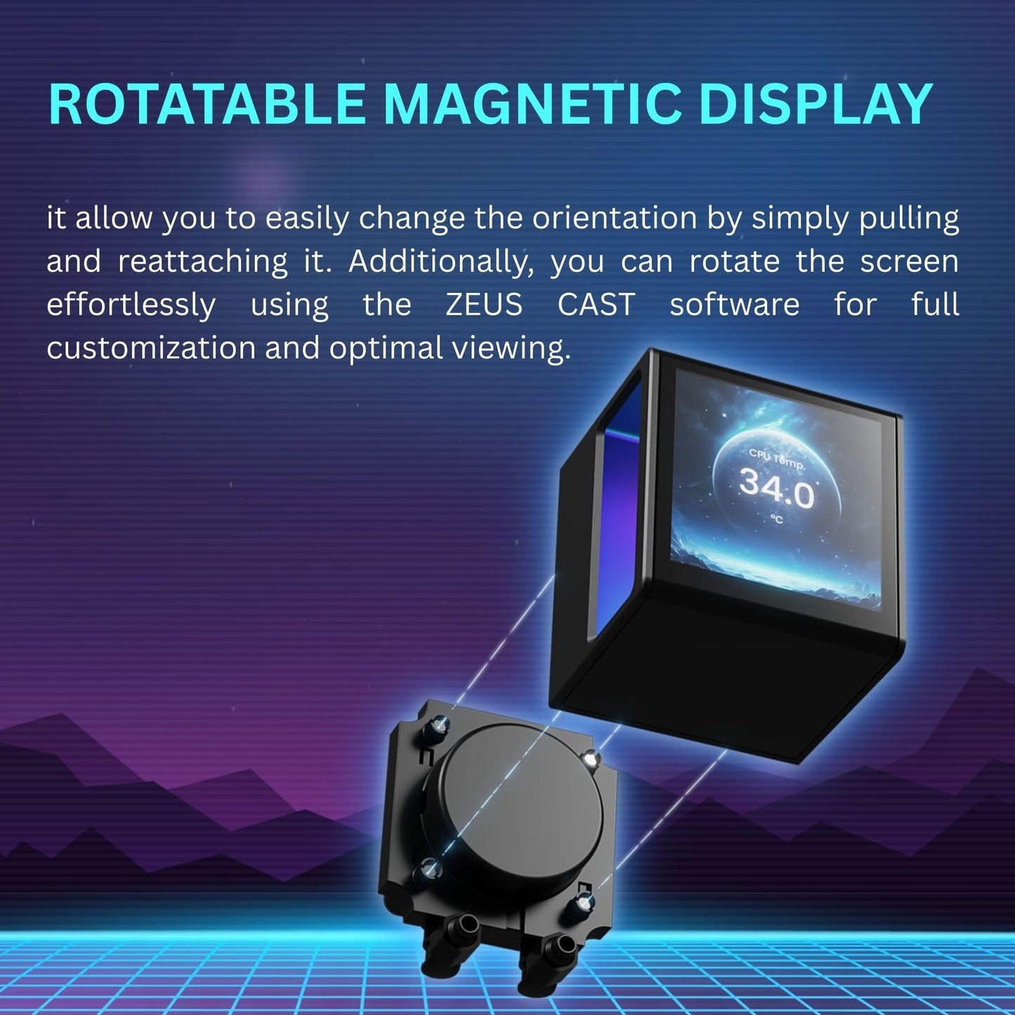 GAMDIAS 360mm AIO Liquid Cooler, 360mm Water Cooling CPU Cooler with 3.4'' LCD, Rotatable Pump, Clean Daisy-Chain Cable Management, 3x120mm PWM Fan
