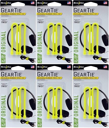 Nite Ize 2-Pack Gear Tie Reusable Rubber Twist Tie, 6" - Neon Yellow (6-Pack)