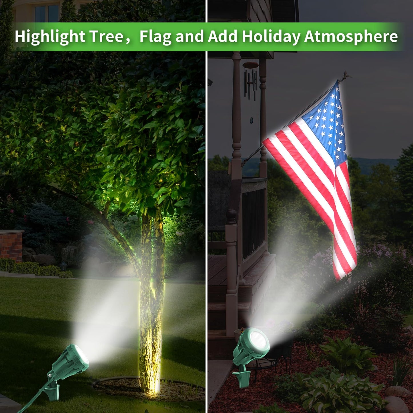 LED Christmas Spotlight Outdoor Plug in, 800LM Waterproof Flood Lights with 5 Extra Lenses (Red Green Blue Purple Orange), 5000K Landscape Light
