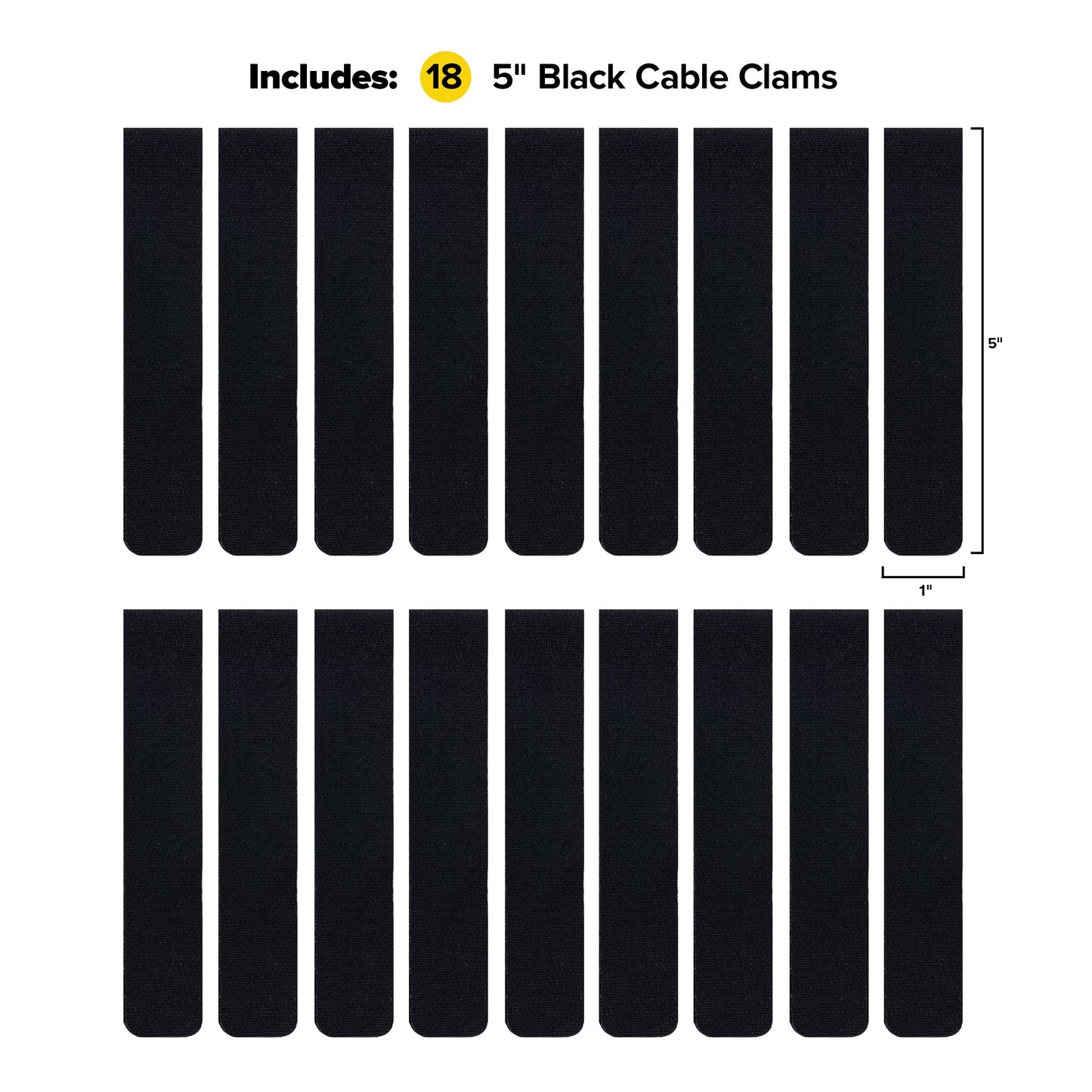 Cable Clams by Wrap-It Storage - 5" (18-Pack) Black - Cord Holder Strips with Adhesive for Desk Cable Management and to Hide Computer, Electrical, or